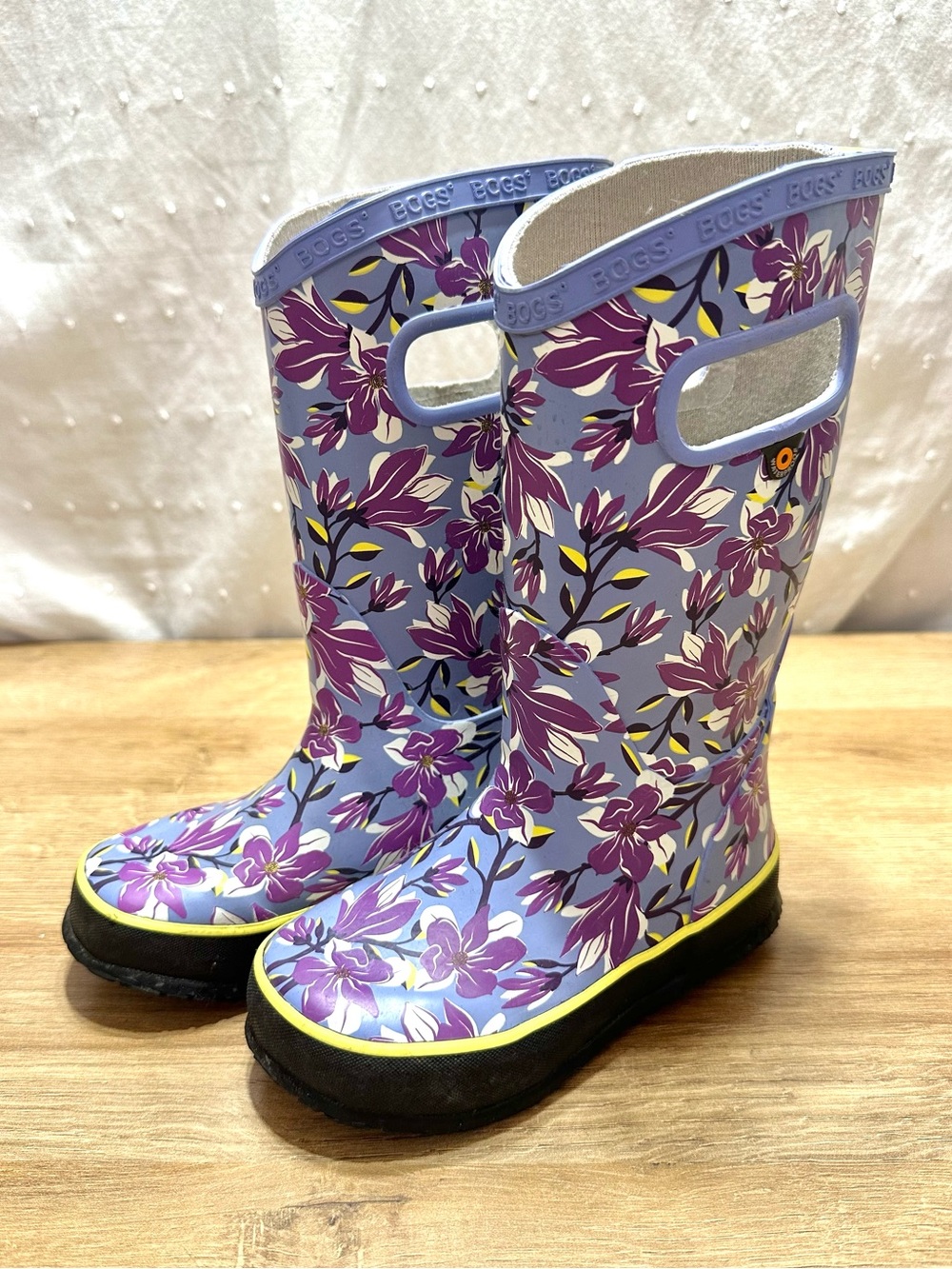 Bogs Boots Magnolia Rain Boots Floral Waterproof Size 11 Purple Pull On